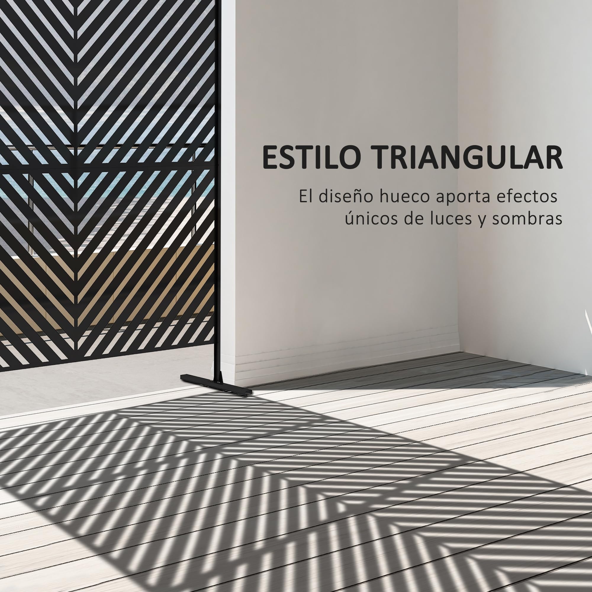 Outsunny Biombo de Exterior Separador de Ambientes 122x45x198 cm Blanco | 3 Piezas, Patrón de Triángulo Invertido, Marco de Acero, Pantalla de Privacidad, para Patio Terraza Jardín