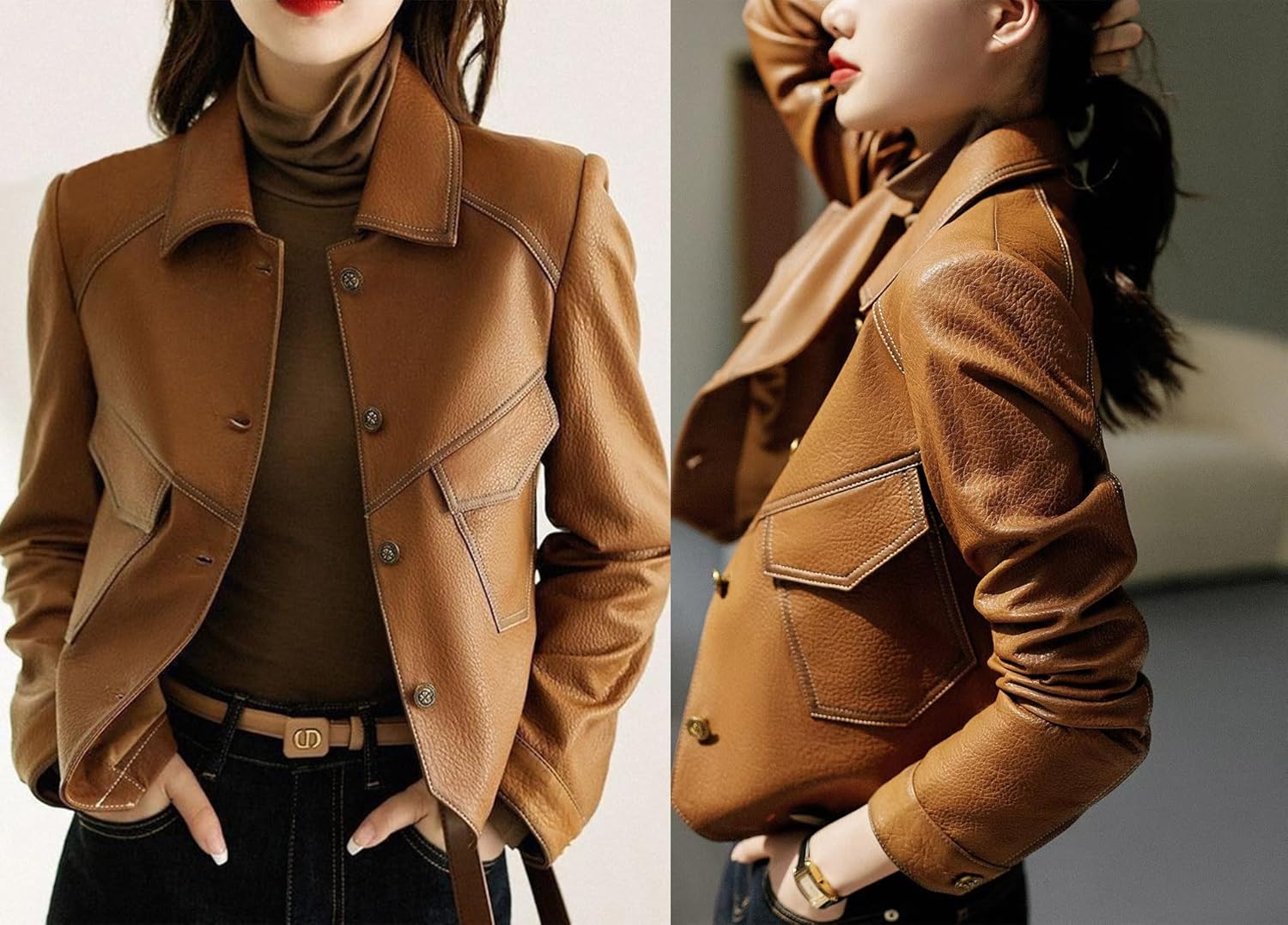 utcoco Women's Cropped Faux Leather Motorcycle Jacket 2025 Fall Fashion Button Up PU Coat Outerwear with Pockets