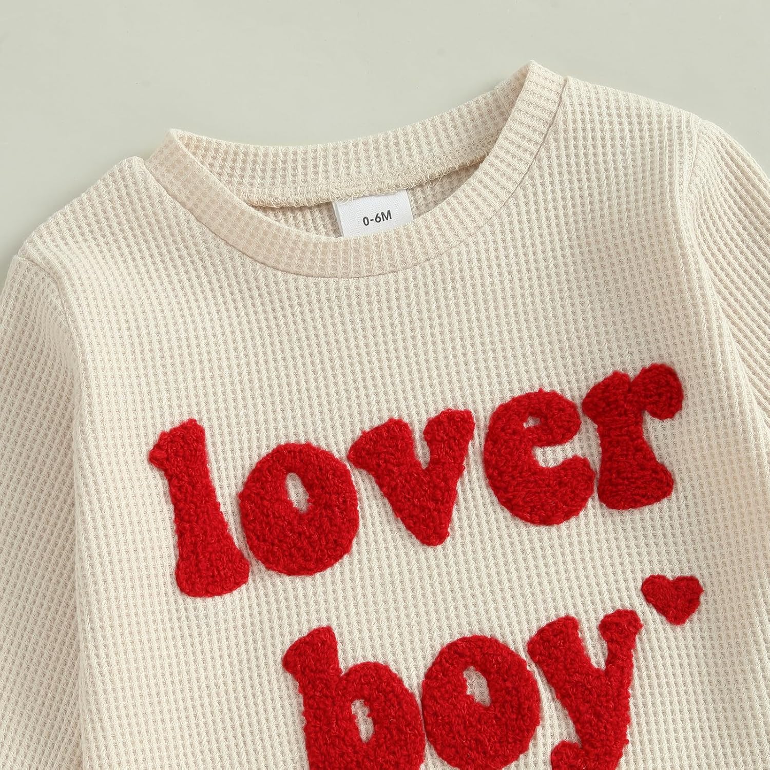Toddler Baby Boy Valentines Outfit Letter Embroidery Waffle Knit Sweatshirt Pants Set Cute Spring Fall Clothes - Image 4