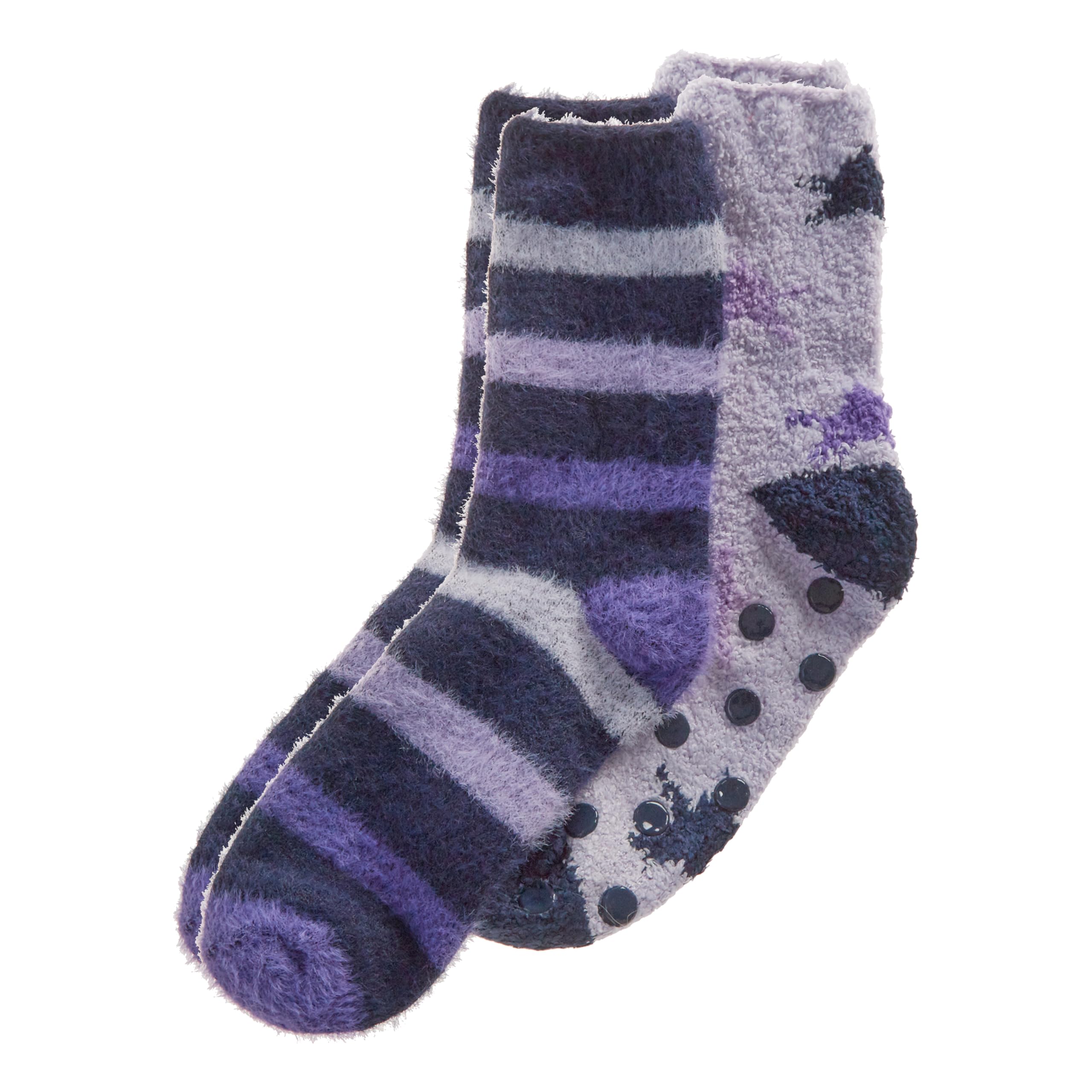 Metzuyan Women's 2 Pairs Purple Ws-Aw23 2 Pairs Cosy Feather Yarn Socks Fluffy Bed Socks 4-8 Uk Purple Striped