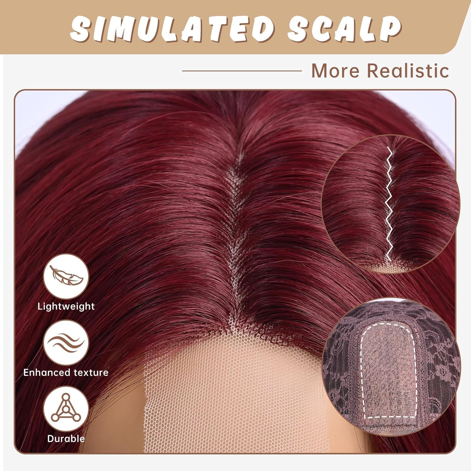YaissmyLu Medium Length Burgundy Wavy Wigs for Women 12 Inch Middle Part Wavy Wig Wine Red Natural Looking Synthetic Heat Resistant Fiber Wig for Daily Use(18 inch) - Image 4
