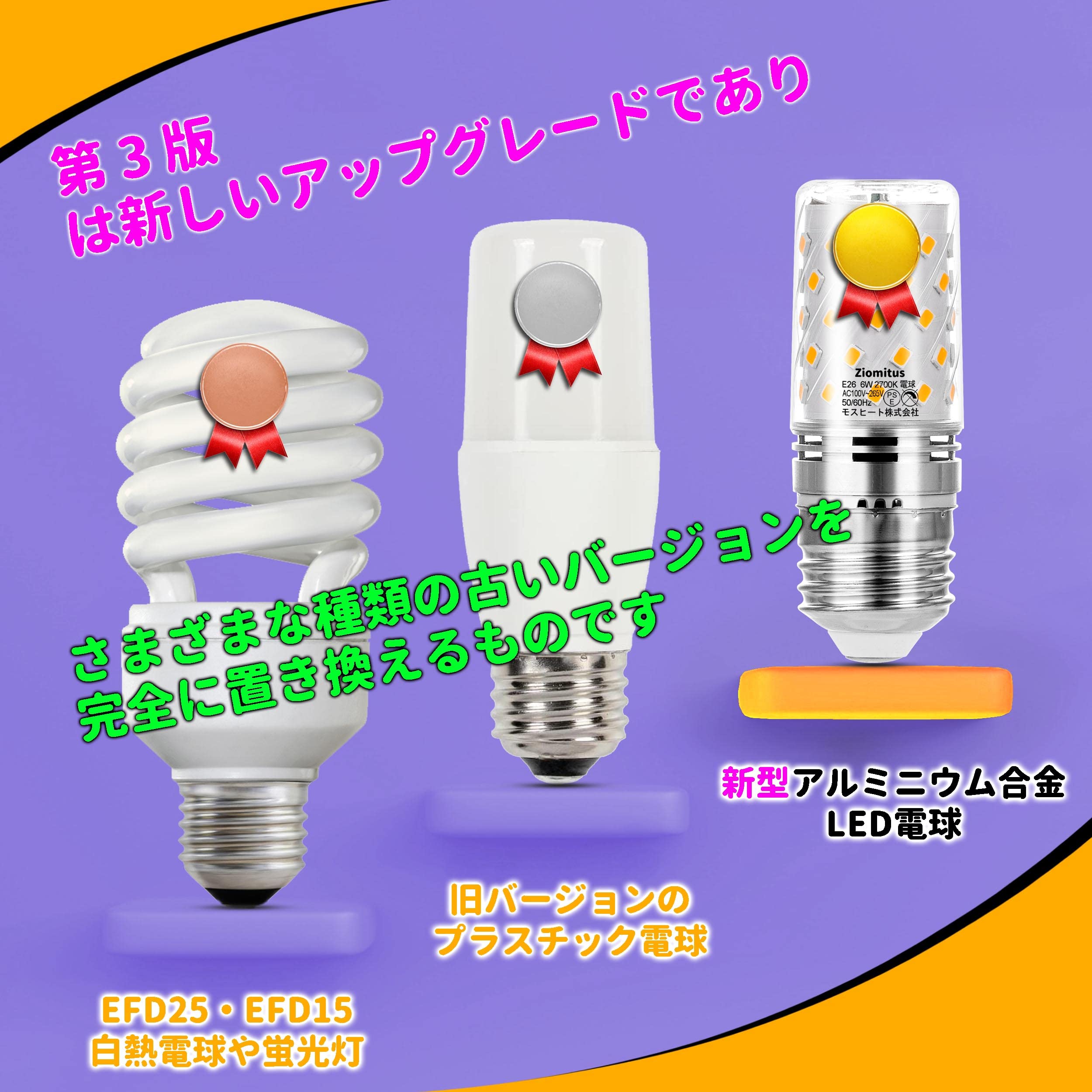 Amazon | 新型LED電球 T形タイプ E26口金 60W形相当 2700K電球色 6W