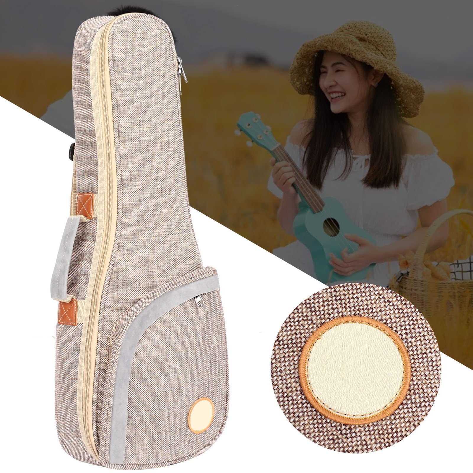 Bolsa de ukelele, lino de algodón tejido tejido grueso ukelele bolsa almacenamiento mochila instrumento musical almacenamiento para guitarra ukelele (26 pulgadas)