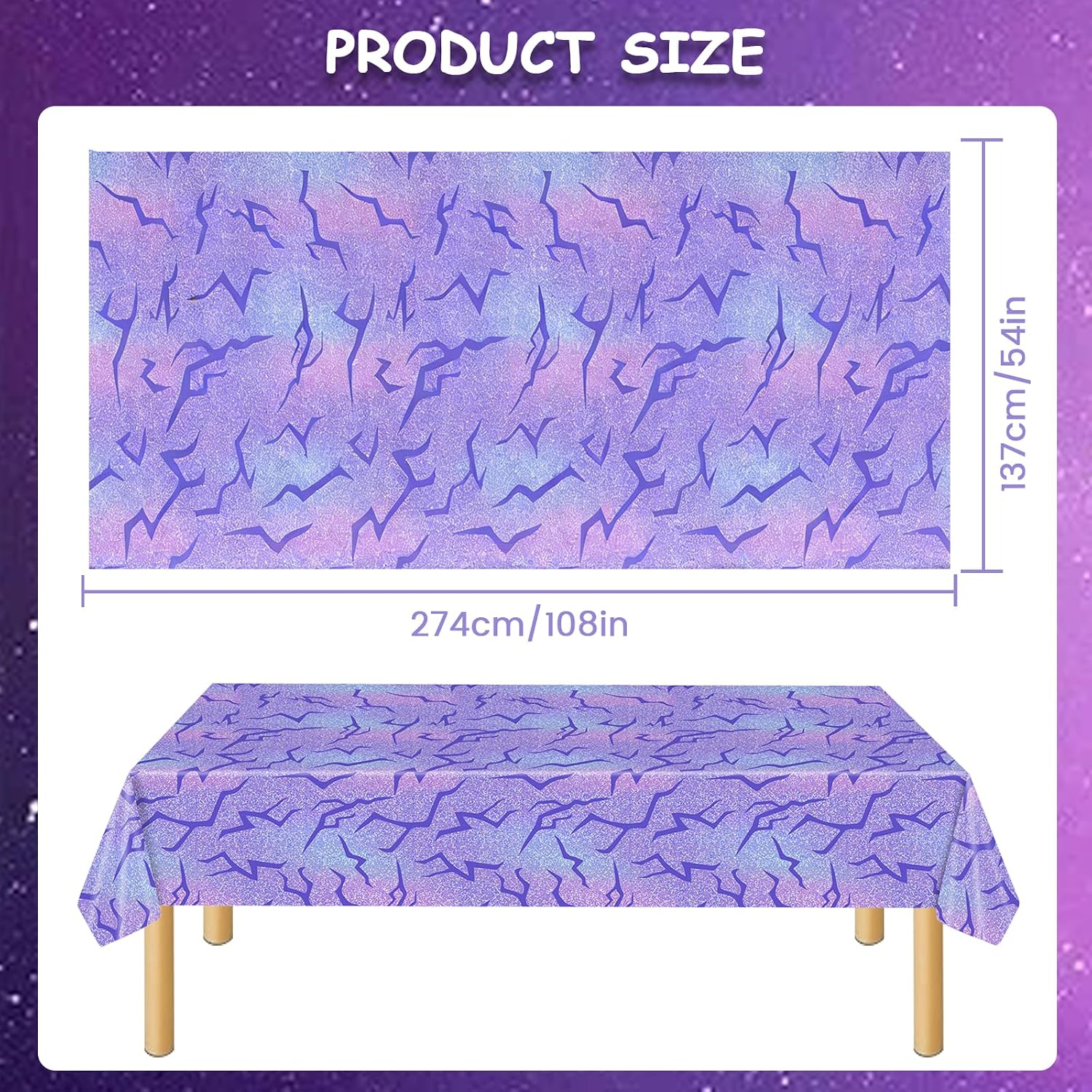 K-Style 3PCS Birthday Decoration Hunters Tablecloth, Purple Light Holographic Laser, 54x108 Inches, Plastic