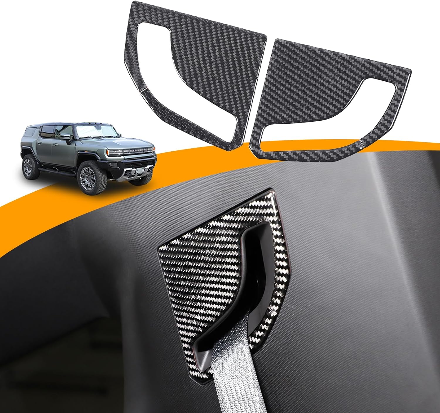 Car Seat Belt Panel Trim Frame Compatible with Hummer EV 2024 Real Carbon Fiber Rear Seat Belt Panel Buckle Decorative Protection Accessories 2PCS (Black)