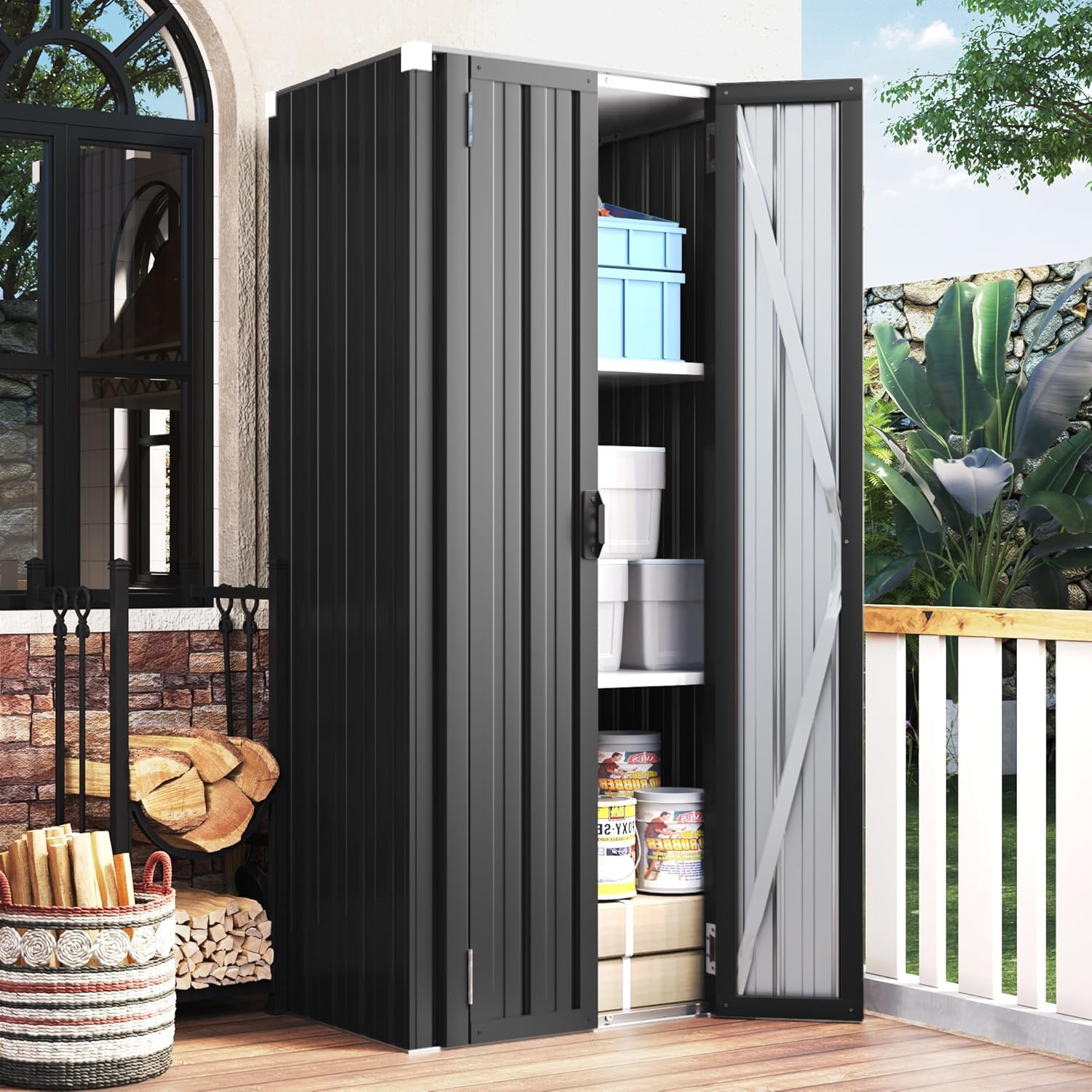 YODOLLA Armoire de Rangement Extérieure à 3 Niveaux,Abri de Jardin Métal