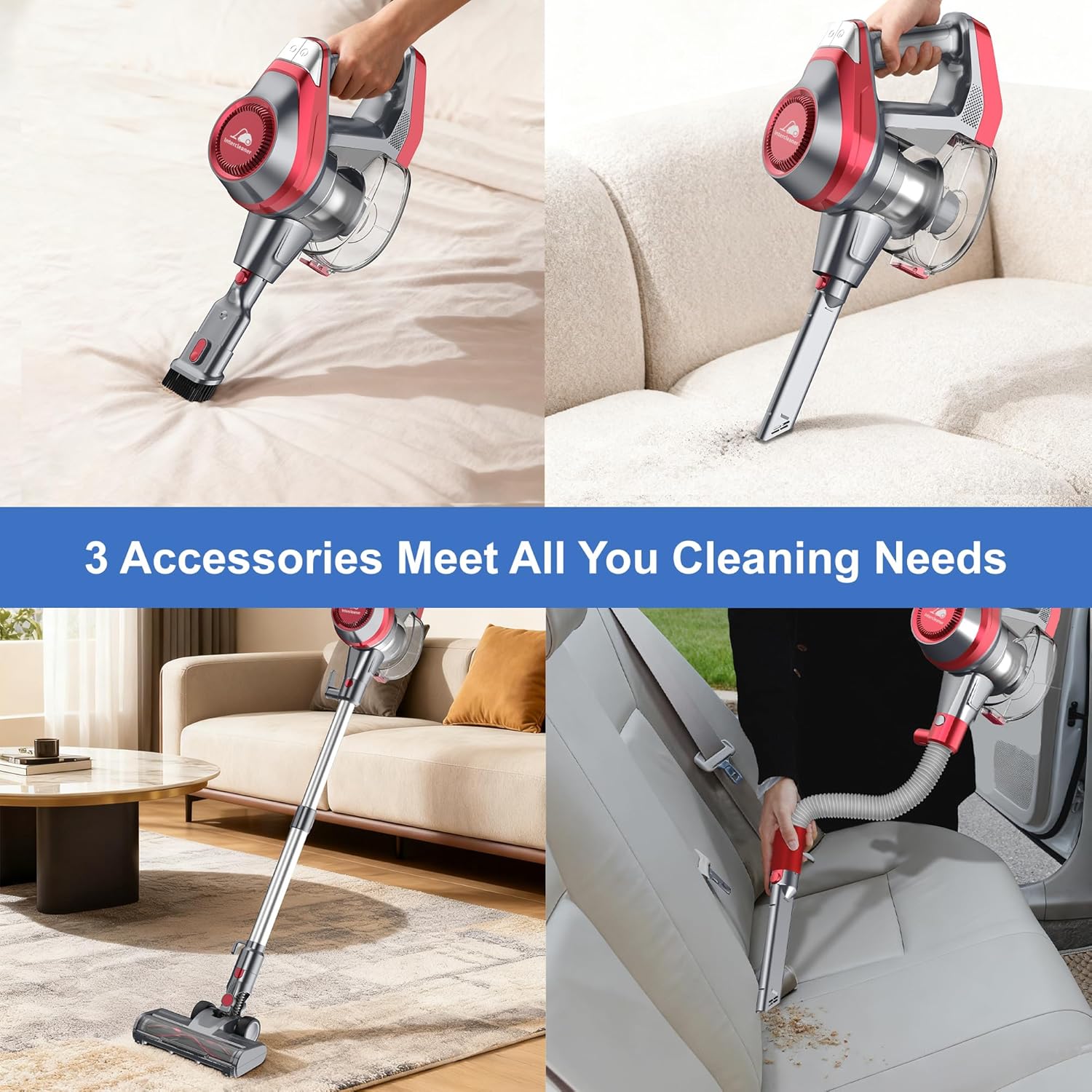 Intercleaner Corded Vacuum Cleaner, 20KPa Powerful Suction with 2 Operation Mode, Multifunction Lightweight Bagless Stick Vac with Handheld, Ultra Quiet, for Hardwood Floor Carpet Car Pet Hair