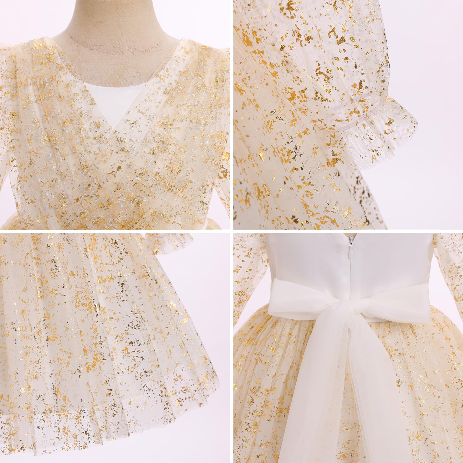 IMEKIS Kleinkind Kinder Mädchen Tüllkleid Blumenstickerei glitzernd Hochzeit Party Langarm Herbst Fotoshootings Outfit 2-8T
