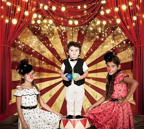 Miniatura 4 de Telón de fondo de circo de 10 x 8 pies para fiesta temática de carnaval, fondo rojo de cortina para baby shower, fiesta de cumpleaños, pancarta de