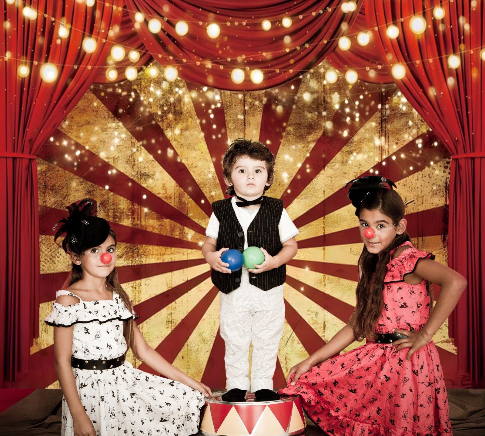 3 x 2,4 m Circo Sfondo Festa a tema Carnevale Rosso Tenda Sfondo Baby Shower Festa di Compleanno Banner Foto Booth Decorazioni Per Torte