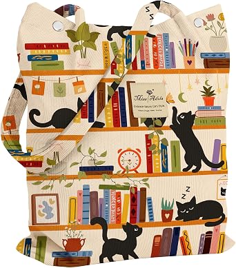 Miss Adola Corduroy Tote Bag for Women with Aesthetic Design | Magnetic Buckle & Pocket, Reusable, Soft, Roomy, Long Shoulder Handles, Double-sided Print, Casual Daily Work, Grocery Bags