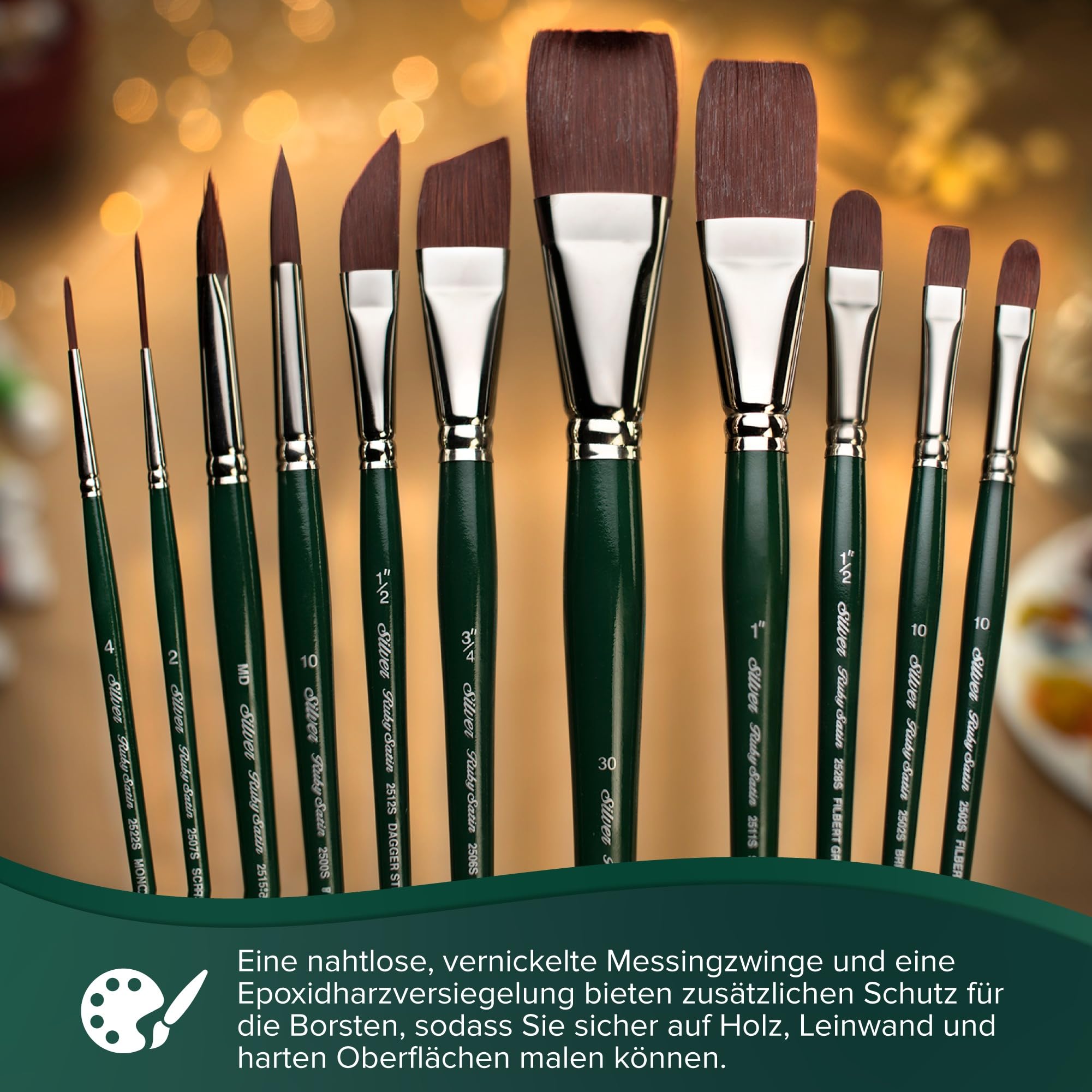 Silver Brush Limited RSS-2560S Ruby Satin 6er Pinselset - Rundpinsel Gr 4, Bright Gr 10, Filbert 1/2 Zoll, Eckiger Pinsel 5/8 Zoll, Dreieckiger Pinsel Gr M, Monogramm Pinsel Gr 2/0 | Rund, Dreieck, Winkel, hell, Monogramm-Liner, Graskamm, kurzer Griff, fe