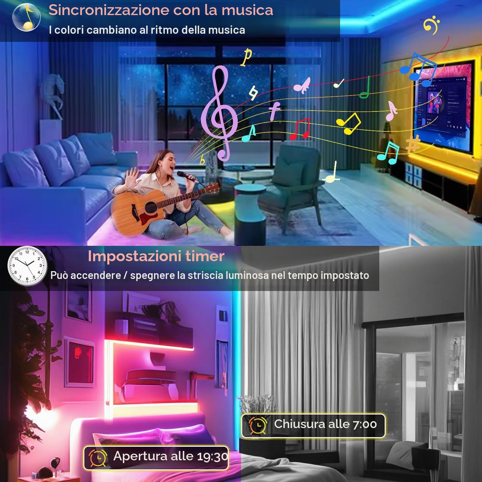 Nastro Led Cob RGBW 10 m, striscia Led RGBW WiFi 24 V 8A con APP e telecomando, fascia Led 672 LED/metro per decorazione domestica, compatibile con Alexa/Google Home