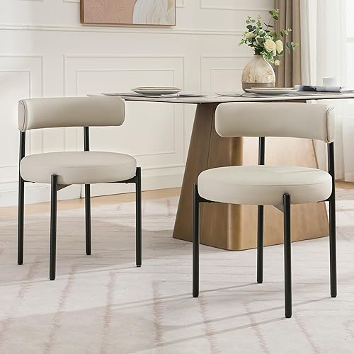 Juego de 2 sillas de comedor de piel sintética, sillas tapizadas de cocina y comedor, sillas de comedor modernas de mediados de siglo con respaldo