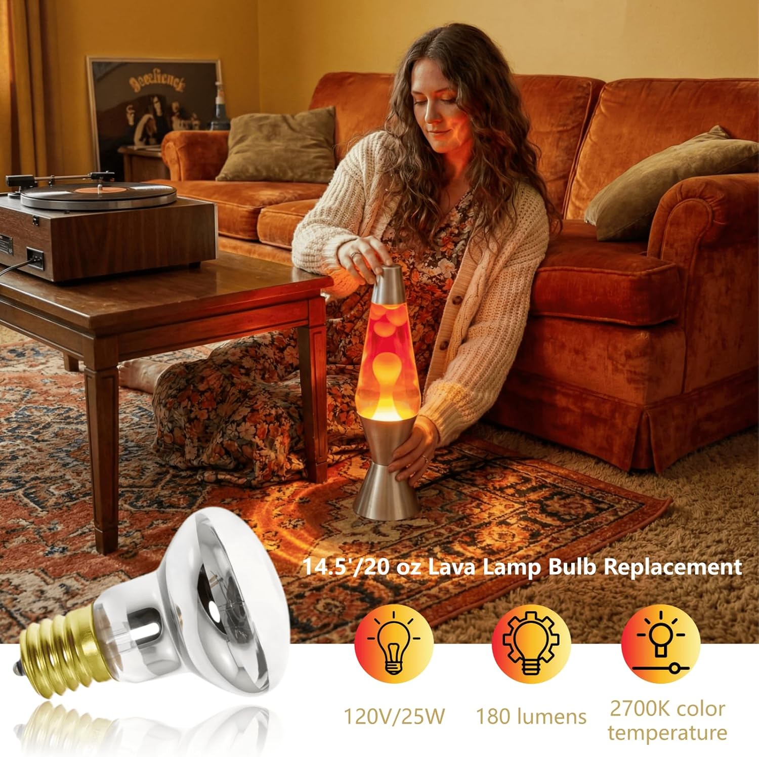 2 Pack Lava Lamp Bulb R39 E17 25W Reflector Bulbs for Bedroom and Office 120v Lava Lamp Light Bulb Replacement