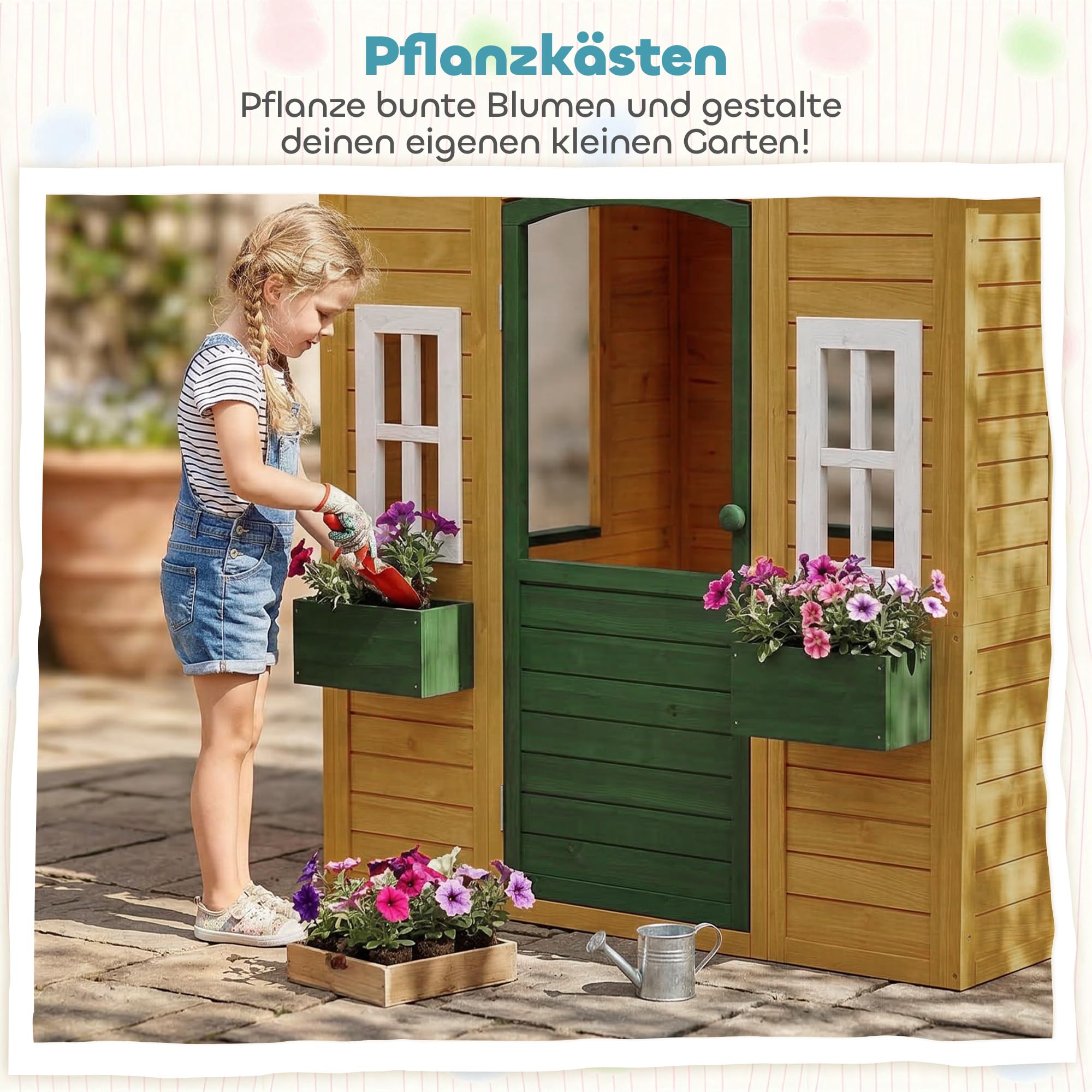 AIYAPLAY Kinderspielhaus aus Holz Spielhaus Outdoor 134,5 x 97 x 150 cm Braun
