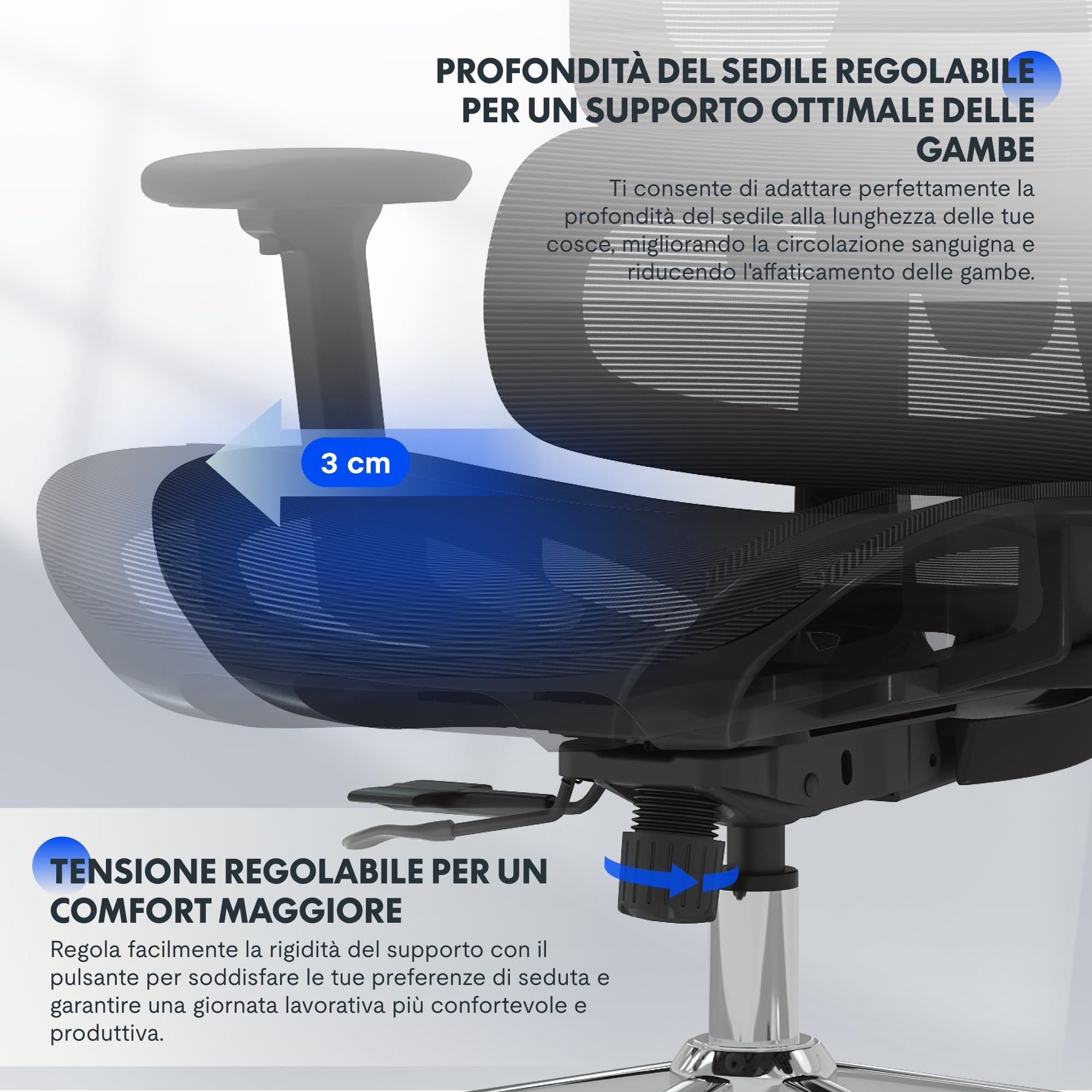 FLEXISPOT ErgoX – Sedia ergonomica da ufficio in rete con poggiapiedi, poggiatesta 3D, supporto lombare, schienale 5D regolabile, braccioli 3D, seduta traspirante, ruote, 130 kg