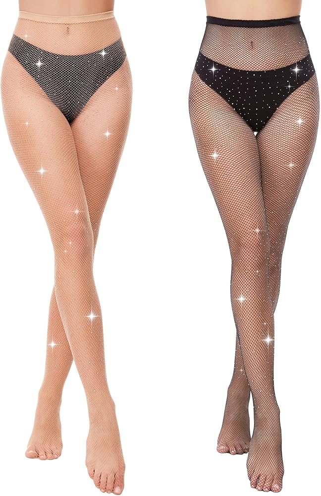WEANMIX Calze A Rete Donna Con Strass, Vita Alta, Lucide, In Nylon E Spandex, Taglia Unica (Adattabile 45-90 Kg) - Perfette Per Feste E Halloween