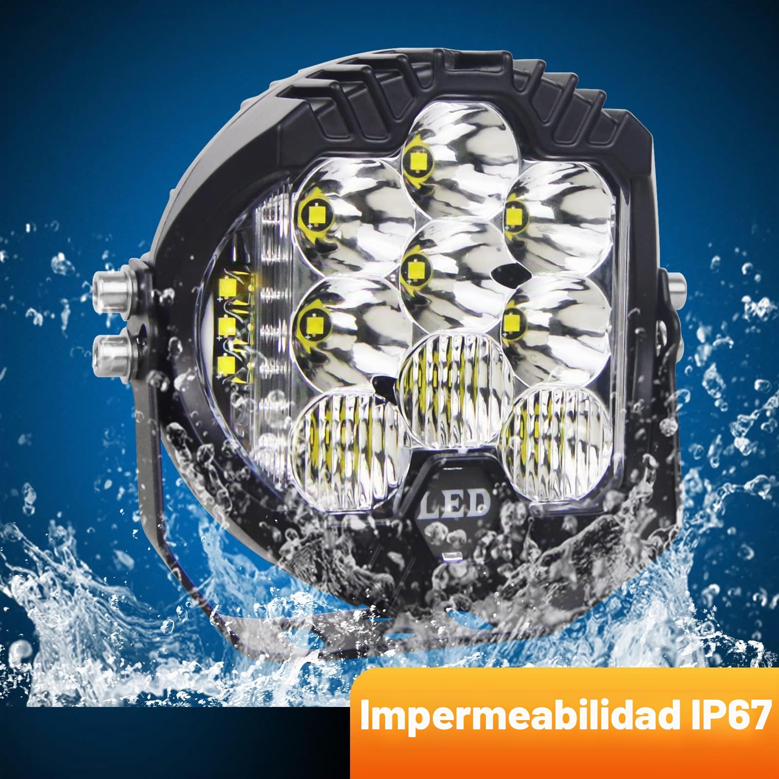 RIGIDON 1x redondo faros de trabajo led, 12V 24V 7 pulgadas 75W 7500lm | 6000K blanco, DRL, impermeable, barra de luz led, conducción, para tractor off road camión coche todoterreno 4x4 vehículos