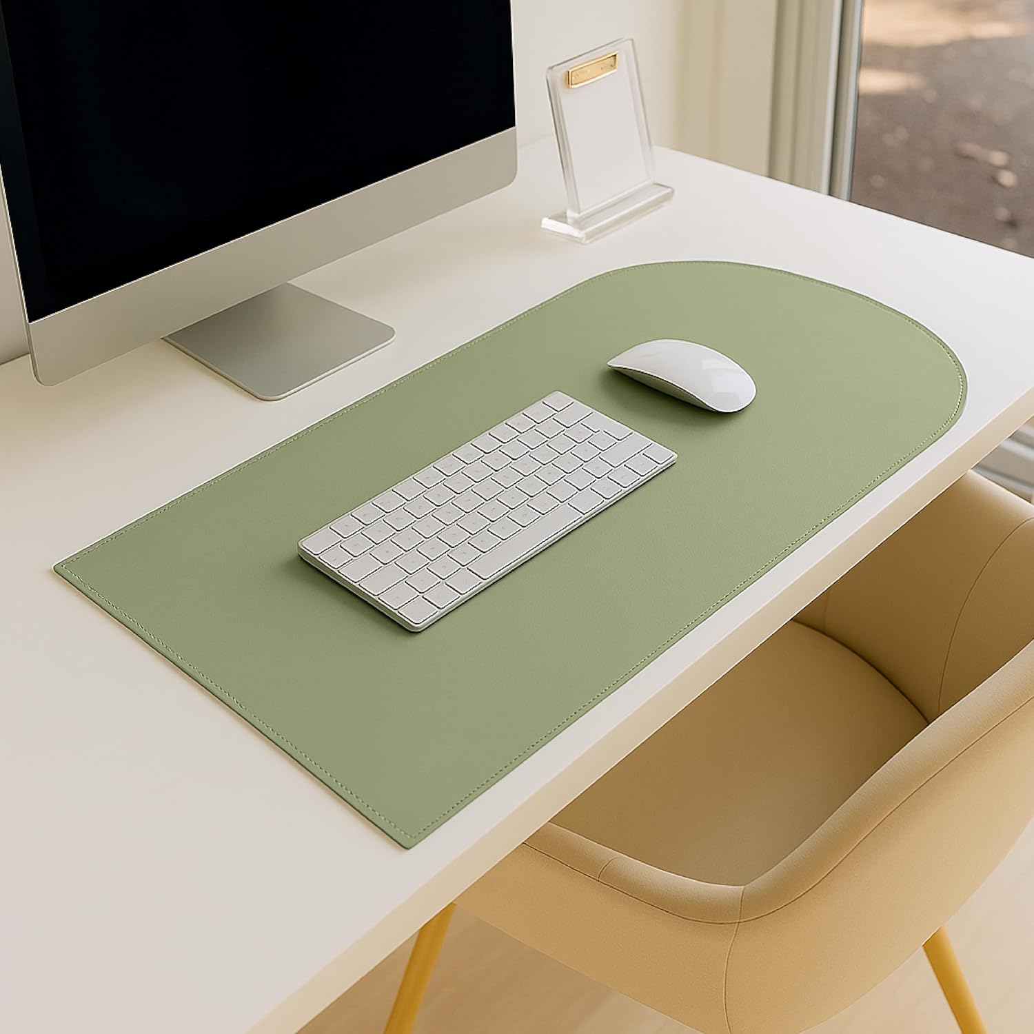 Orelle Arch Sage Green Desk Mat | Vegan Leather Desk Mat for Keyboard and Mouse, Laptop, Makeup Vanity | Computer Desk Pad Mat | Office Desk Cover Mat | Desk Blotter Mat | 30 x 15” | Sage Green