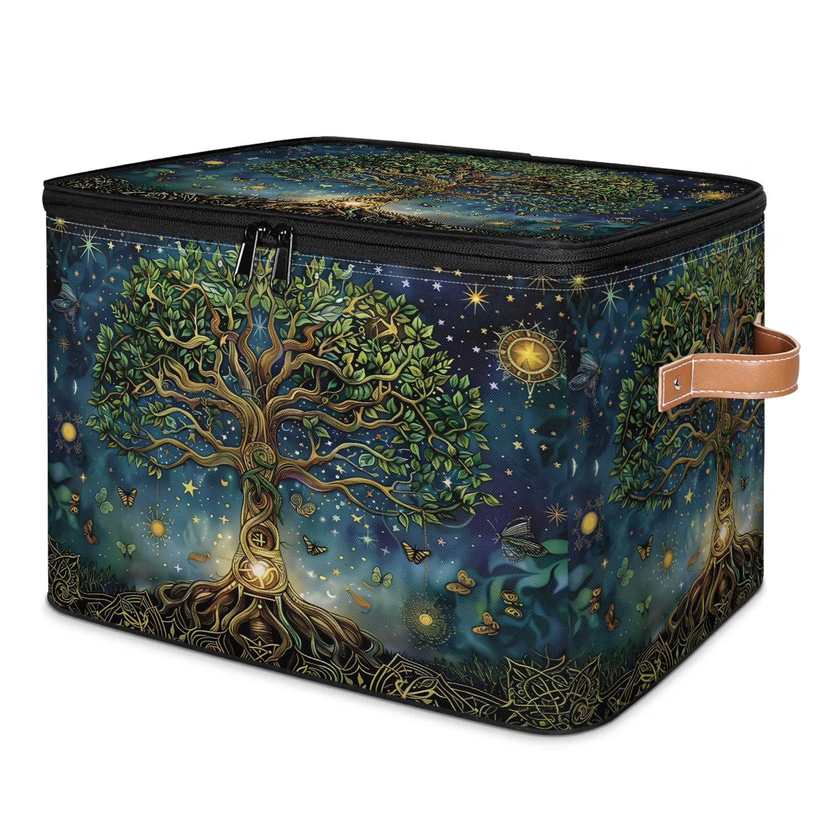 TropicalLife Nature Tree Of Life Large Storage Baskets Bins with Lids, Storage Baskets for Organizing Shelves, Fabric Closet Boxes Cube Organizers for