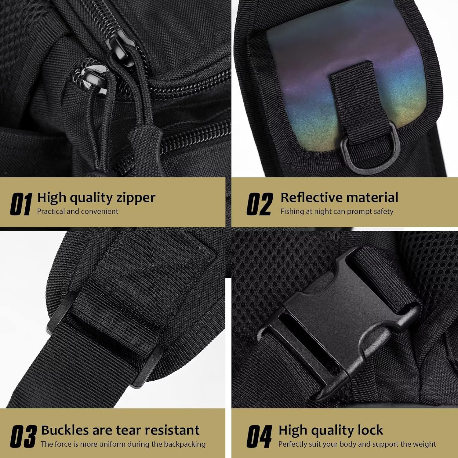 THKFISH Fishing Tackle Bag Fly Fishing Bag Sling Pack Portable Fishing fanny pack Waist Pack with D-Rings and Waist Strap Black
