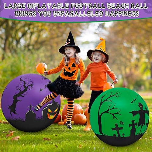 Miniatura 5 de 2 piezas de 27 pulgadas que brillan en la oscuridad enorme bola de Halloween con luz LED, bola inflable gigante de Halloween que brilla