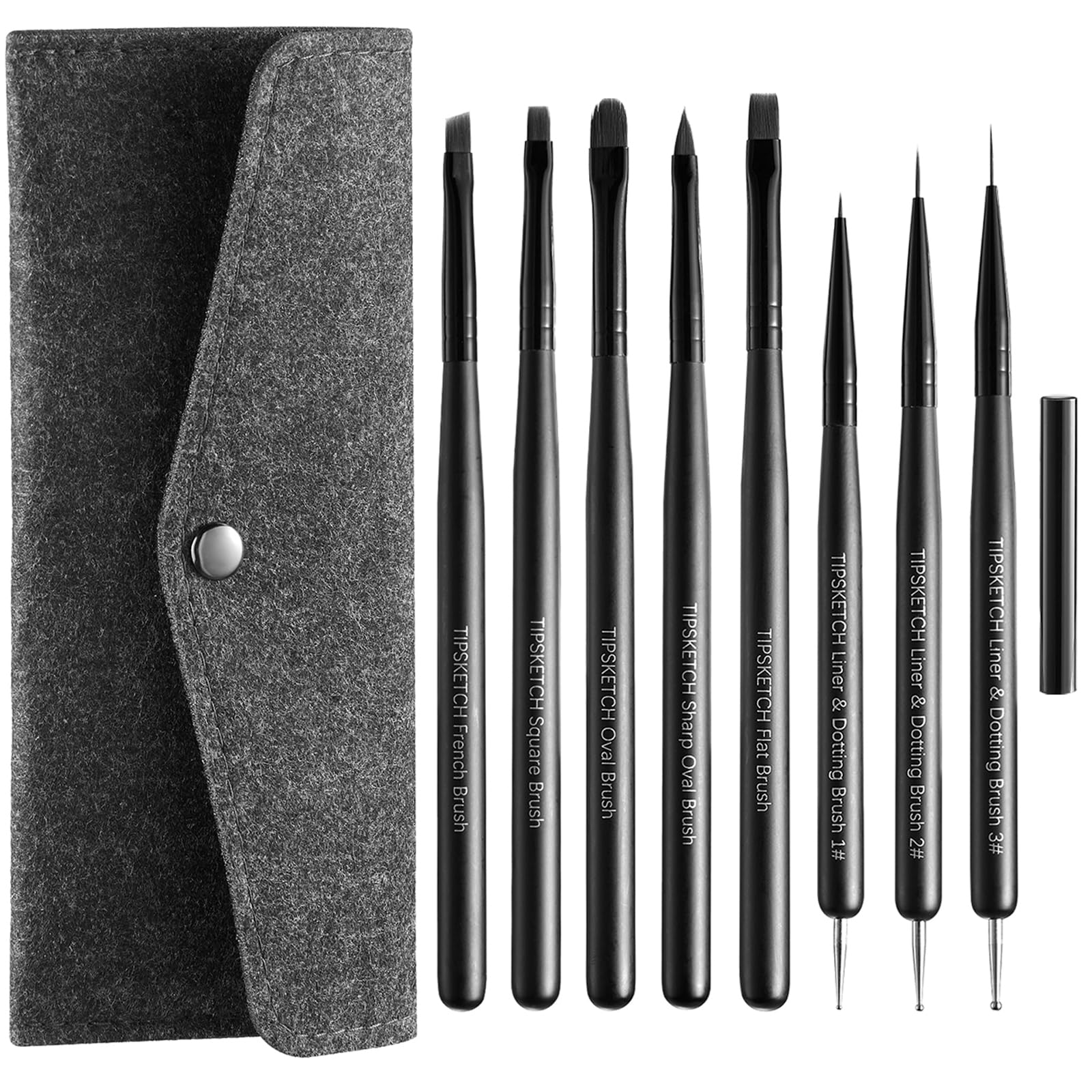Nagel Pinsel Set 8 Stück mit Schutzkappen&Aufbewahrungstasche Pinsel für Gelnägel, Nailart Pinsel mit Liner&Dotting Tools für Gel, Acryl&Nageldesign
