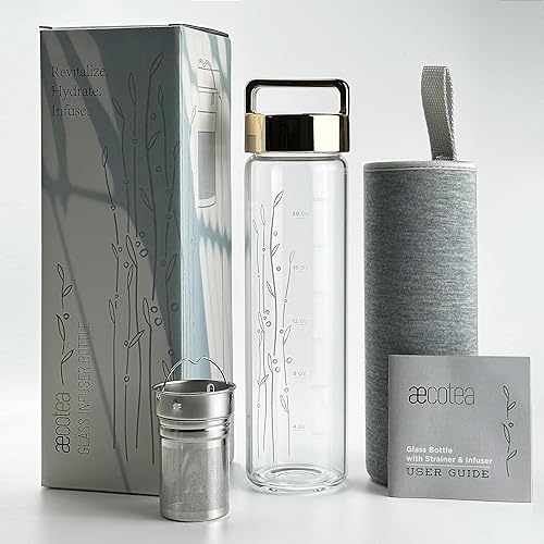 Miniatura 6 de Botella de agua de vidrio de borosilicato de 23 onzas con tapa de asa, botella deportiva motivacional con funda de neopreno (dorado)