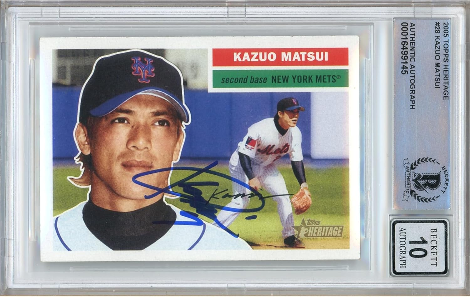 Kazuo Matsui Autographed 2005 Topps Heritage #28 Baseball Trading Card Slab Beckett BGS Graded Auto-10 Authentic Slabbed COA Played For NY Mets Memorabilia