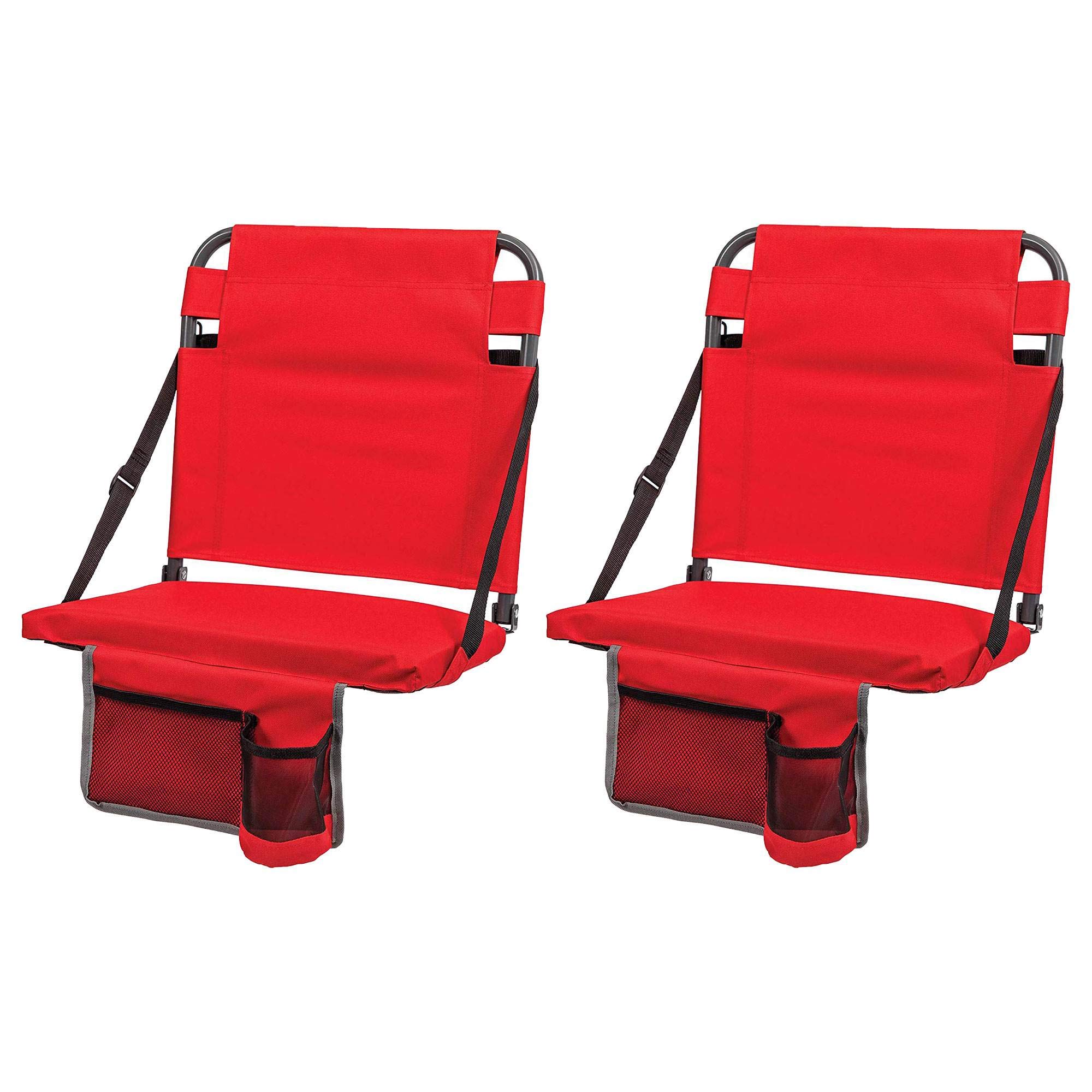 EastPoint Sports Adjustable Backrest Stadium Seat w/Cup Holder, Red (2 Pack)