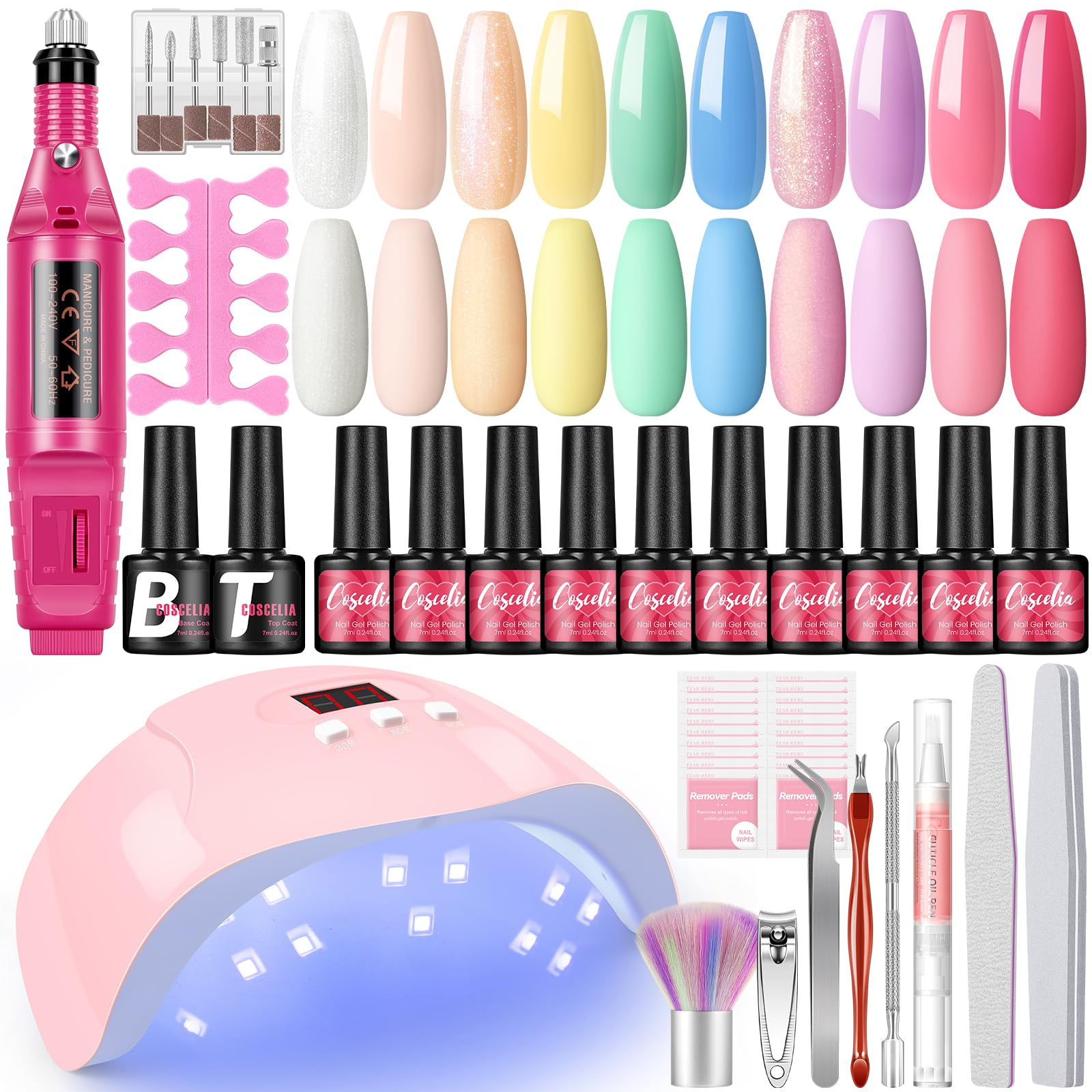 COSCELIA Kit Manicura Uñas Semipermanentes 10 Colores Gel con 36W U V/LED Lámpara Kit Uñas Semipermanentes en Gel Completo Uñas Regalos Principiantes