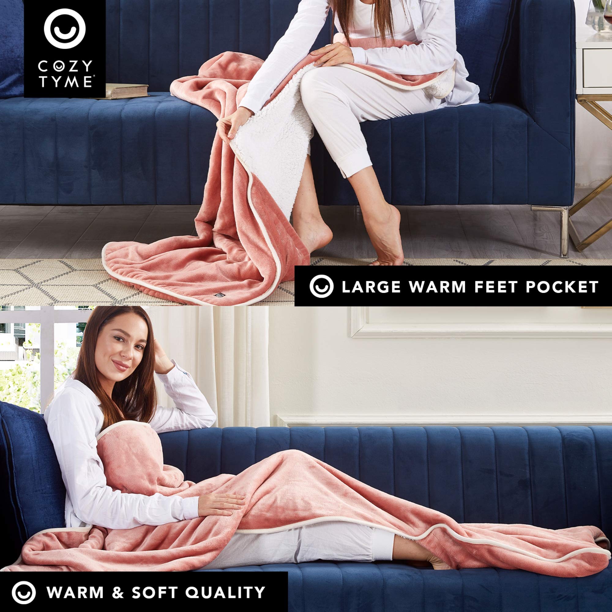 Amazon.com: COZY TYME Animal Print Foot Pocket Blanket - Sherpa Throw  Blanket for Bed, Couch 28 x 70 Toyah, Blush : Home u0026 Kitchen