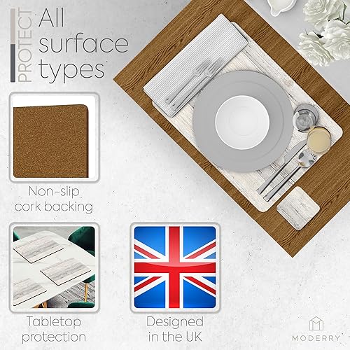 Miniatura 5 de Juego de 4 manteles individuales de corcho resistentes al calor para mesa de comedor con juego de 4 posavasos a juego con diseño de madera de