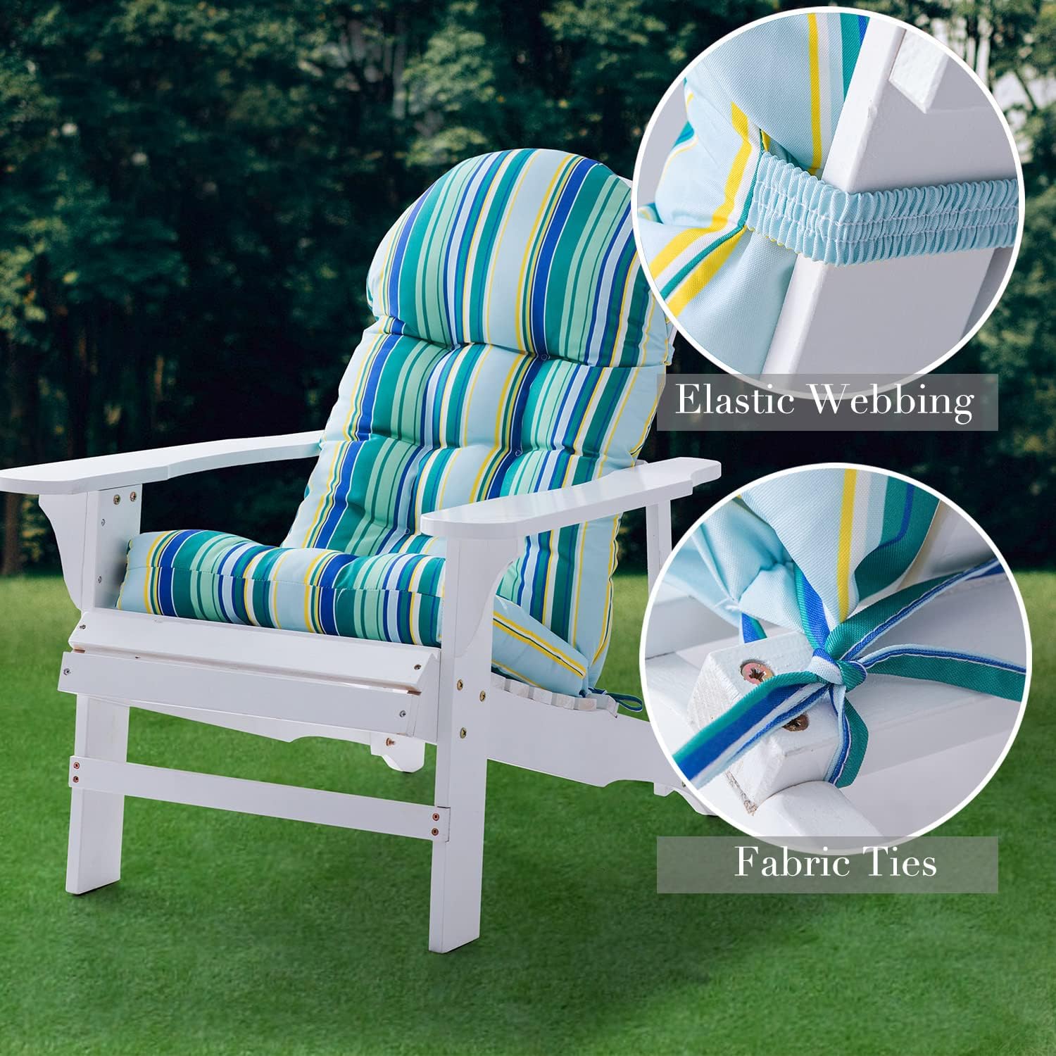 Enipate Weather Resistant Adirondack Chair Cushions Set of 2, High Back Rocking Chair Cushion, Indoor Outdoor Patio Tufted Thicken Lounge Cushion Seat Pads