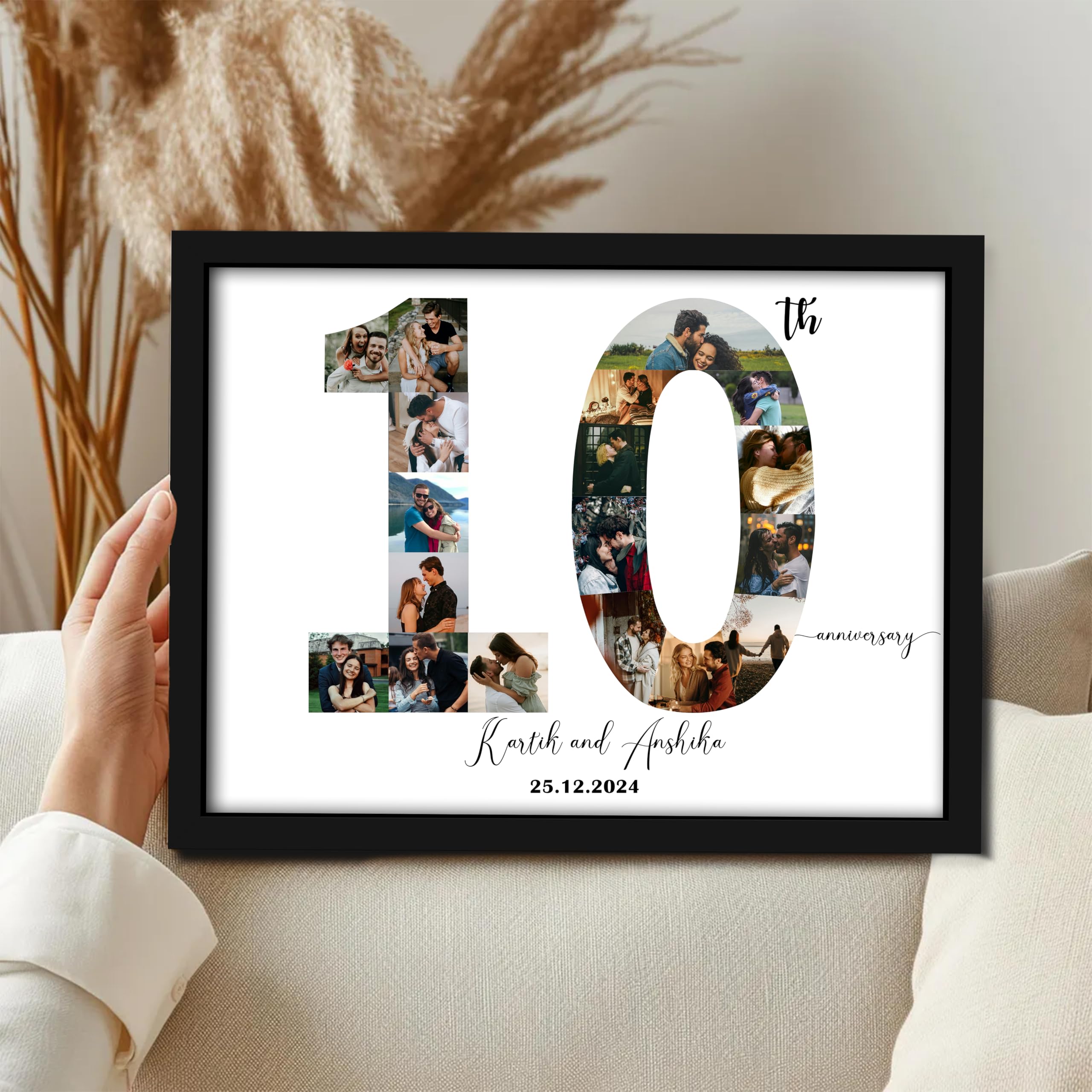 SNAP ART Customized and Personalize Anniversary Gift with Date for the special people in your life | 10th Anniversary Customized Photo with Frame | Gifting for Couples 18 Images, 13x18 Inch