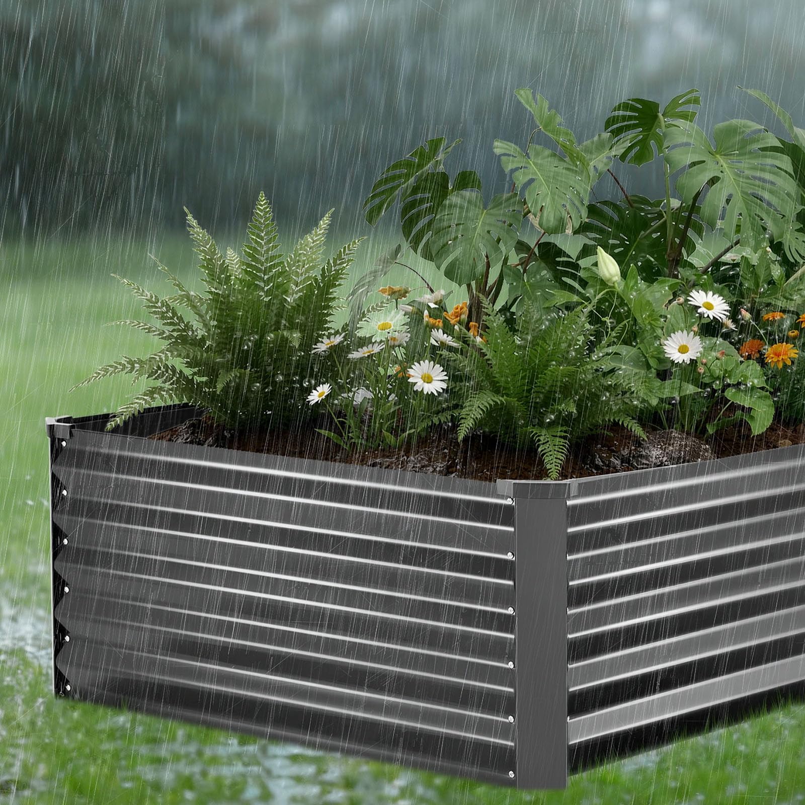 VEVOR 2 szt. Ocynkowana metalowa podwyższona donica 2030 x 1020 x 460 mm, rabat ogrodniczy prostokątny metalowy stojak na kwiaty rośliny warzywne ogród ogród warzywny