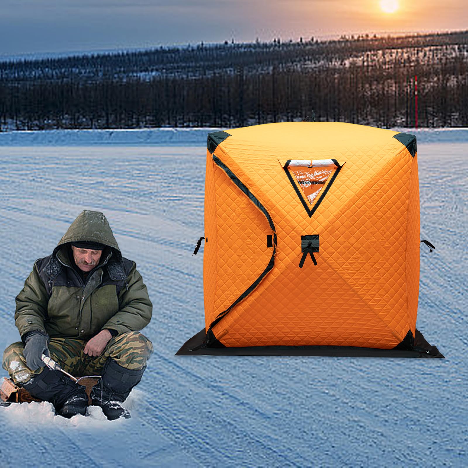 Eisangelzelt, 165 * 145cm Zelt zum Eisfischen, Angelzelt Wetterfest und Schneeschutz, 210D Oxford Stoff Camping Zelt Windschutz, Gute Wärmespeicherung