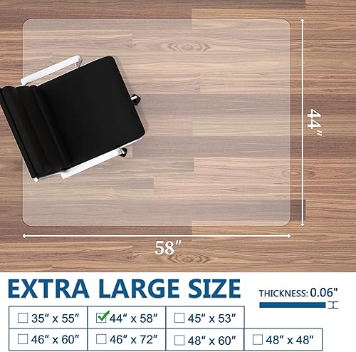 Miniatura 6 de Tapete para silla para suelo de madera dura, 44 x 58 pulgadas, tapete protector de piso transparente para oficina, tapete de silla fácil de deslizar