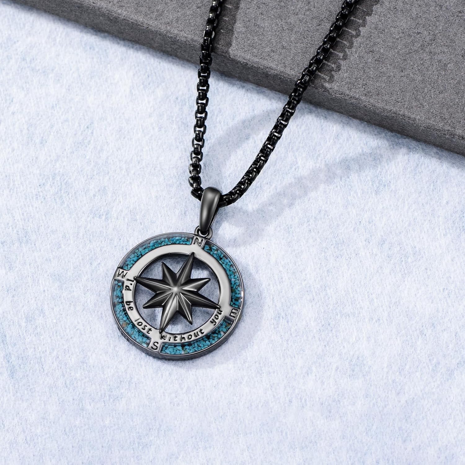 Black Compass Necklace Graduation Gifts for Men 925 Sterling Silver Compass Pendant Birthday Gifts for Father Him Boyfriend - Image 3