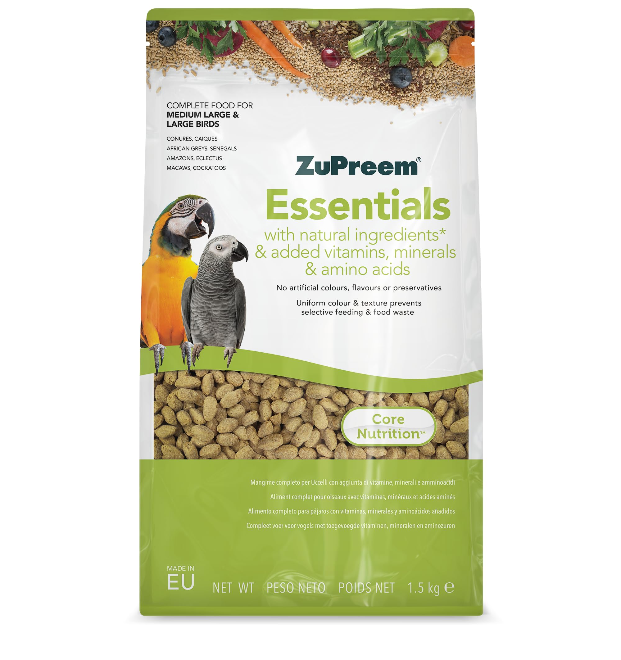 Zupreem Essentials Complete Bird Food for Medium-Large Birds 1.5kg