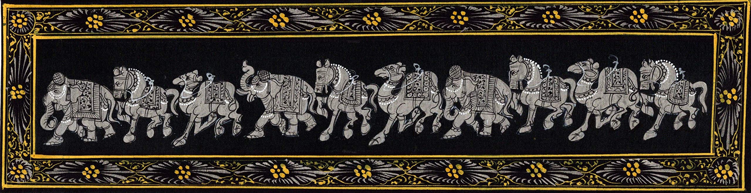 Indian Miniature Painting Handmade Horse Camel Elephant Watercolor Cotton Art