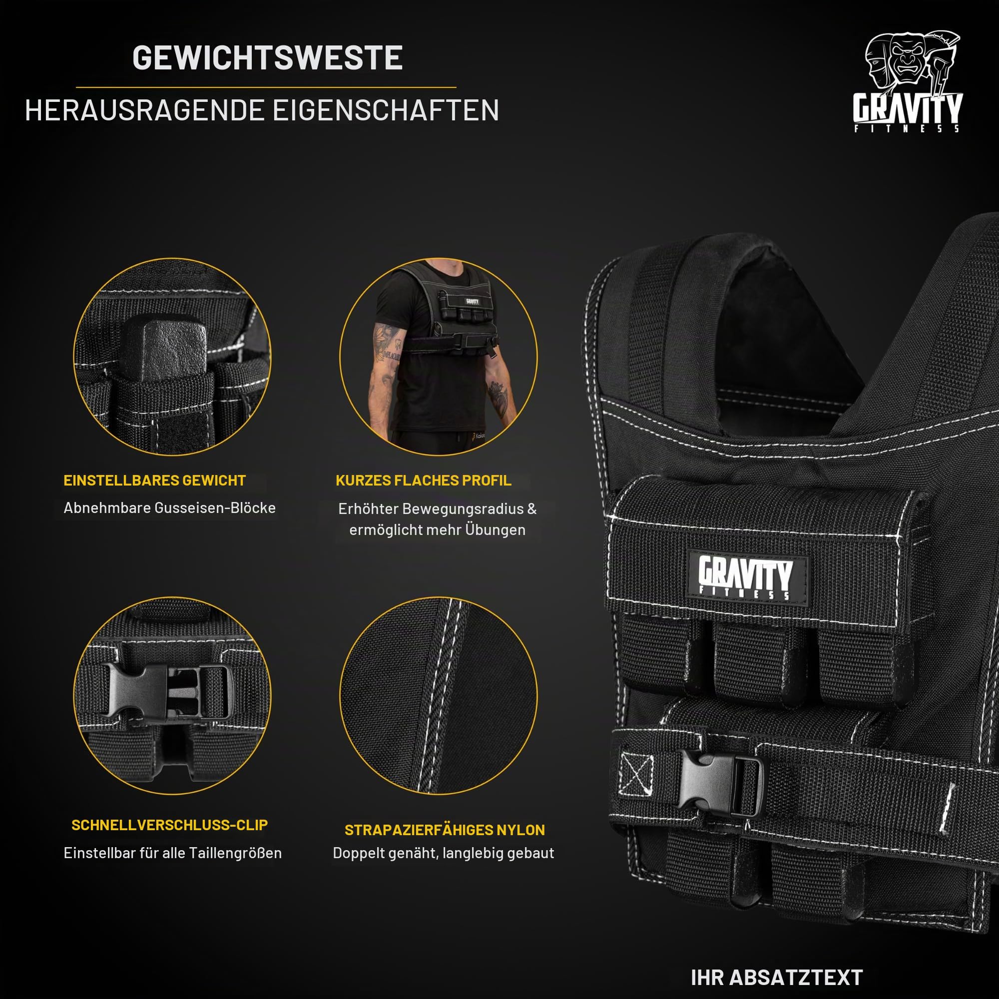 Gravity Fitness Gewichtsweste 20 kg und 30 kg – vollständig verstellbar. Calisthenics, Crossfit, Krafttraining, private und gewerbliche Nutzung. (10kg)