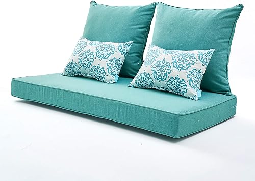 ARTPLAN Cojines de sofá biplaza para exteriores, cojines de patio para todo tipo de clima, juego de 5, 46 x 24 x 4 pulgadas, verde mar
