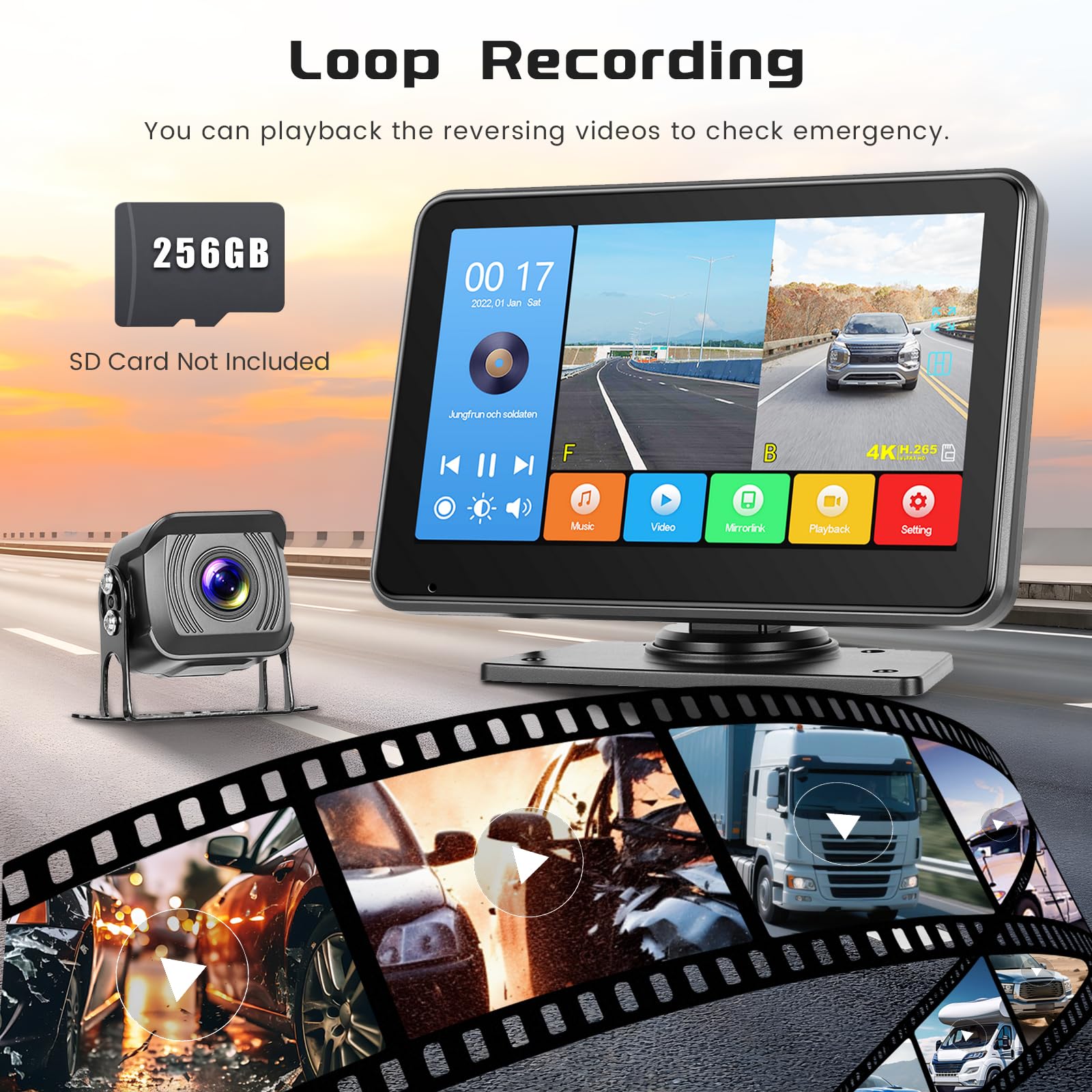 Roinvou Kit Caméra de Recul Numérique sans Fil avec Moniteur IPS 7 Pouces, Équipé de 2 Caméras 1080P/720P avec BSD, IP68, Vision Nocturne, pour Utilitaire, Voiture, Camping-Car, Remorque, 12V-24V