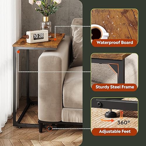 Miniatura 5 de WLIVE Mesa auxiliar en forma de C, mesas auxiliares pequeñas para sofá, mesa de sofá ancha que se desliza por debajo, mesa de aperitivos para