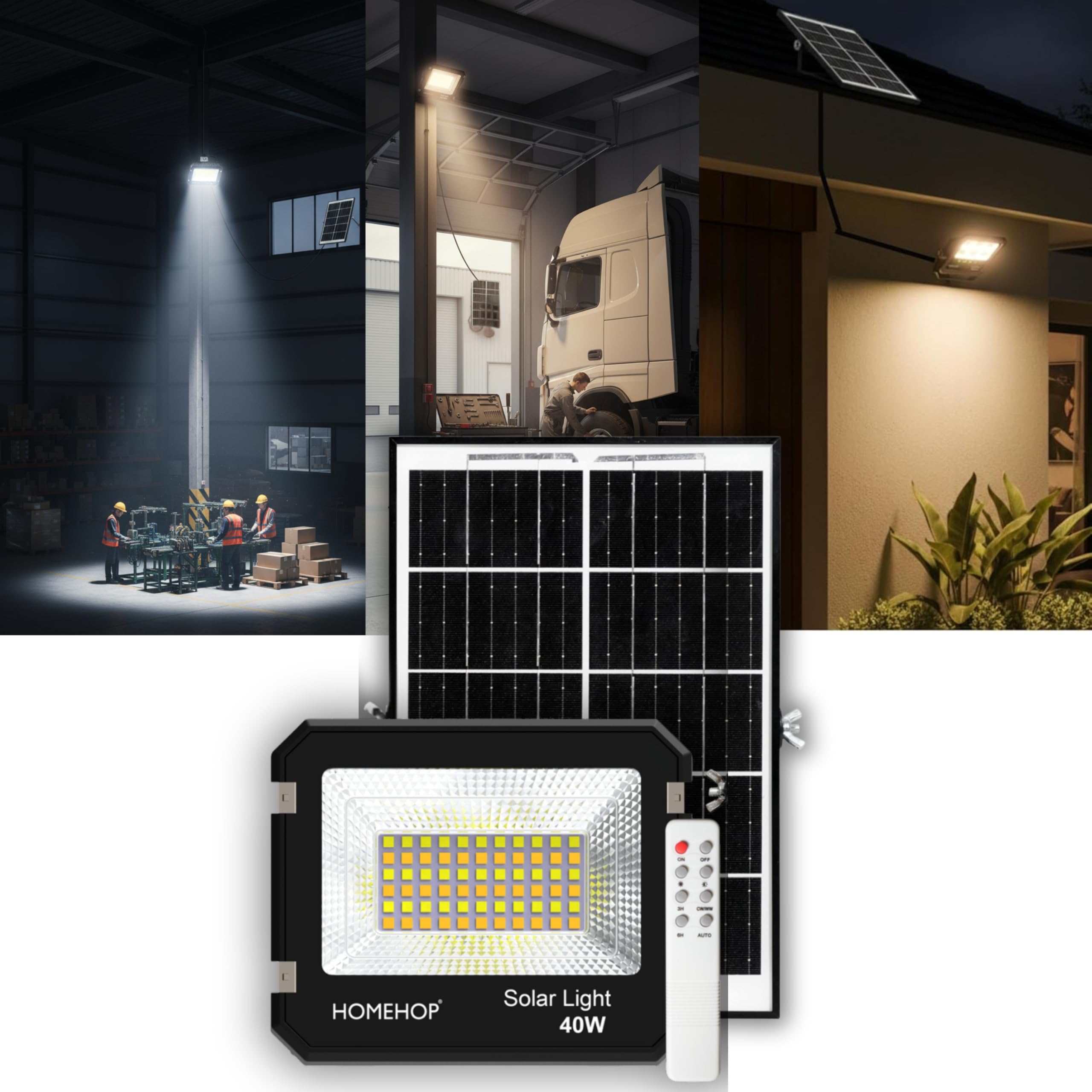 Homehop Solar Flood Light 40 Watt Wall Lamp Outdoor for Home Waterproof Led Automatic Wireless for Garden, Balcony, Pathway, Lawn and Patio (ABS)-image-7