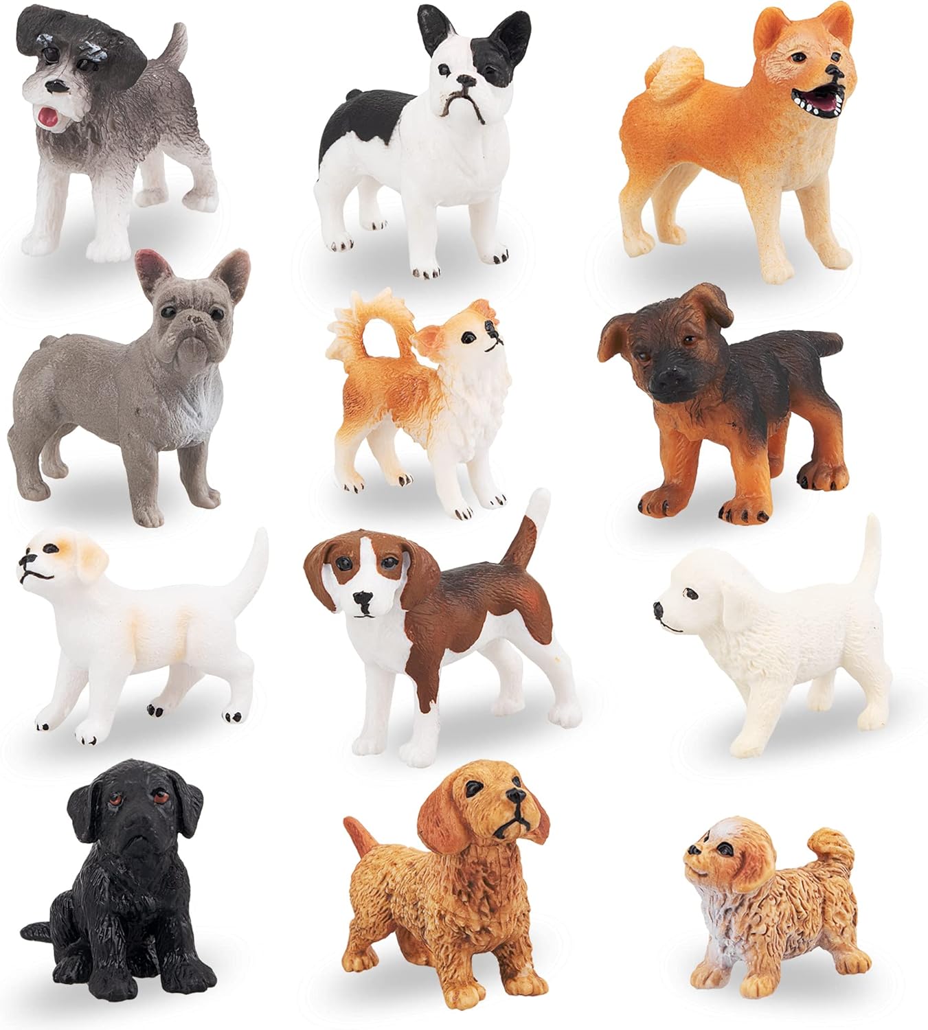 TOYMANY 12PCS Mini Dog Figurines Toy Set, Realistic Detailed Plastic