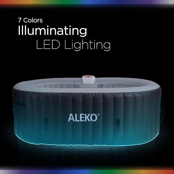 ALEKO Diamond 2-Person Inflatable Jetted Hot Tub | 100 Soothing Bubble Jets | Energy Efficient Cover | LED Lights with 7 Lights | 360-Degree Bubble Massage | 145 Gallon Water Capacity