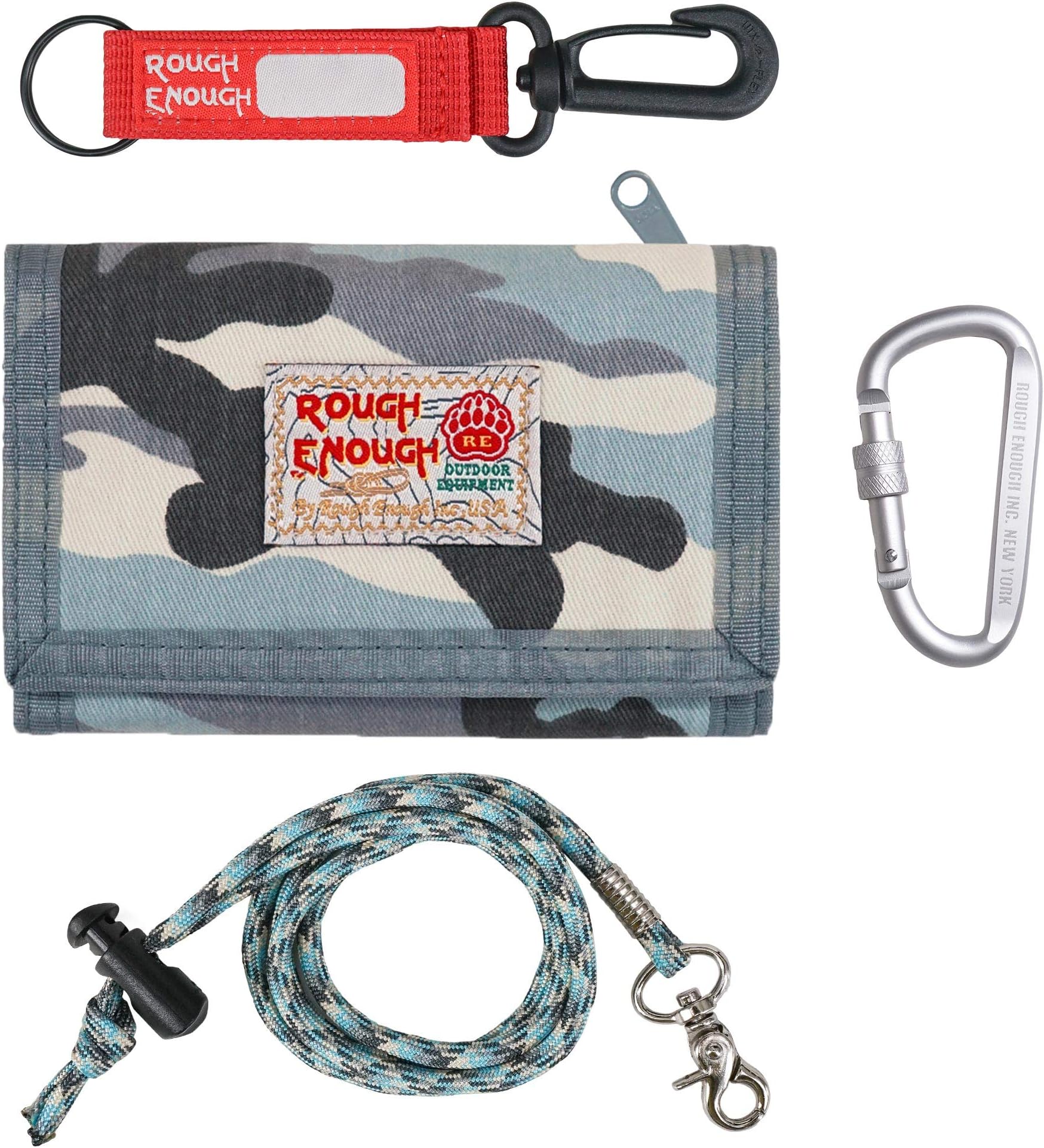 Rough Enough Vintage Camo Military Army Pattern Canvas Sports Outdoors Casual Simple Trifold Slim Small Portable Cash Wallet Purse Holder Organizer For Kids Boys Teens Men with Zipper Coin Pockets